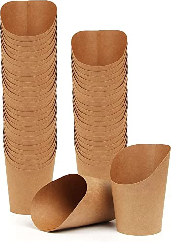 MAQA 50 pz Bicchiere porta patatine fritte H 10 e 13.5 cm, contenitore pop corn in carta kraft 250-500 ml, porta patatine per feste 10x6 cm