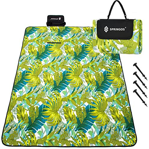 SPRINGOS Couverture de pique-nique, 150 x 200 cm, tapis de siège, couverture de jardin, ancrage au sol en feuille d'aluminium