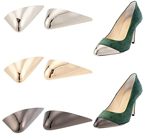 NBEADS 6 Stück 3 Farben Mini Schuh Zehenkopf Metallschützer, Metall Schuh Zehenschutz Dreieck High Heel Zehenkappen Pumpe Zehe Kopf Kappe Abdeckung für Schuhe Schutz Reparatur Zubehör