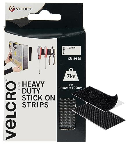 VELCRO Brand | Strisce Adesive ad Alta Resistenza | Strisce Autoadesive Biadesive con Gancio e Asola a Forza Industriale | Nero | 50 mm x 100 mm | Set da 8