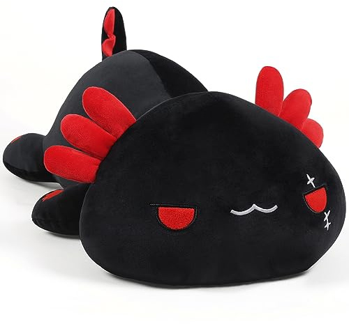 SNOWOLF Joli Coussin en Peluche Axolotl Jouet Kawaii Super Doux Motif Animaux en Peluche pour Fille et garçon Cadeau d'anniversaire (30cm, Noir)