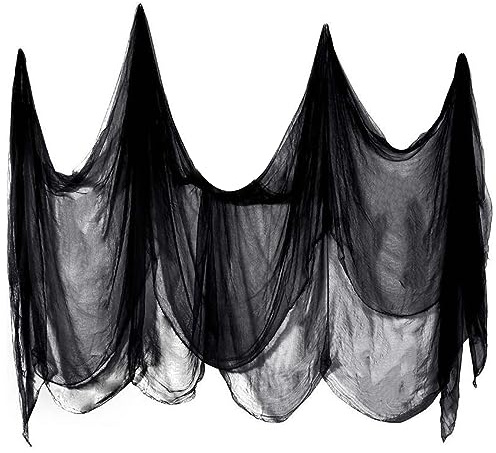TheStriven 215 x 800 cm Halloween Gruseliges Gaze Halloween Deko Stoff Halloween-Mull Halloween Dekoration Schwarz Gaze Halloween Gruseliges Tuch Halloween Dekor für Spukhäuser Party (Schwarz)