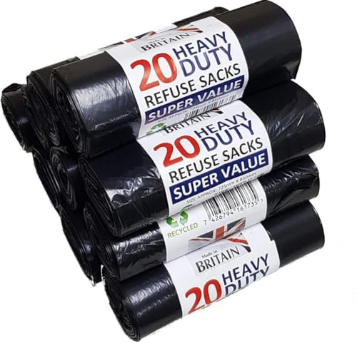 AMD Nexus 200 Heavy Duty Refuse Sack | Black | 72x85 cm | 75 L | Kitchen Bin Liners | Bin Liner | Bin Bags | Strong Waste Bags | Dustbin Bags