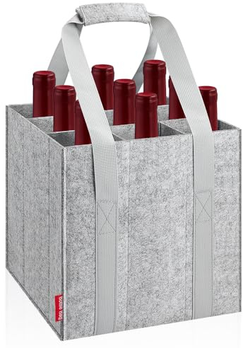 Eurhomewit Flaschentasche 9 Flaschen Flaschenträger, Filz Flaschen Tasche Wiederverwendbar Männerhandtasche für Bierflaschen Weinflasche Getränketasche - Grau