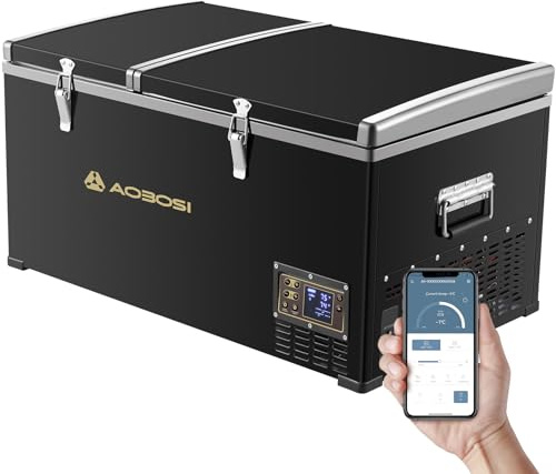 AAOBOSI Glaciere Electrique 78L,Glaciere a Compression Double Zone,Glacière Électrique Contrôle APP,12 V/24V et 100-240 V Frigo Camping, -20℃ à 20℃, pour Voiture, Camion, Bateau, Camping-Car