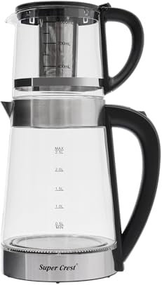 HarBin-Star Hervidor de agua de cristal, potente hervidor eléctrico, hervidor eléctrico con tetera, 2,5 L + 1 L, 1800 W, calentamiento rápido