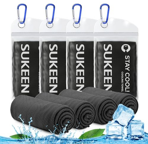 Sukeen Paquete de 4 toallas de enfriamiento (40 x 12 pulgadas) para hombres y mujeres, toalla de hielo de microfibra para gimnasio, fitness, golf, deportes, yoga de secado rápido, sudor