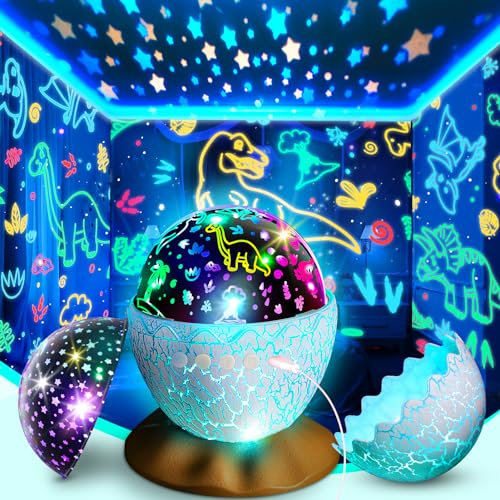 Dinosaurios Juguetes para Niños de 2 a 9 Años, Proyector Estrellas de Huevos de Dinosaurio Luz Nocturna Infantil Regalos