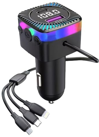 Runioney Chargeur de Voiture pour Lecteur MP3 Bluetooth avec Câble, Un à Trois, Chargement, Transmetteur FM