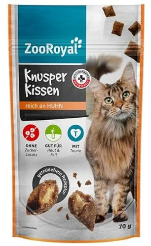 ZooRoyal Katzen Knusperkissen reich an Huhn 8x70g trockenfutter katzensnack Multipack