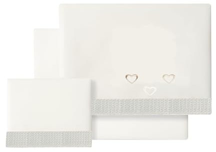 various - Set di lenzuola per lettino 60 x 120 cm, per neonati primavera e autunno, tipo 100% cotone extra morbido in Spagna-(basso+piano di lavoro+federa cuscino-Happy Love Colore Beige