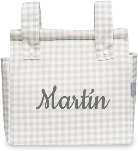 Danielstore Bolso Carrito Bebé – Bolsa Panera de Algodón para Carro de Bebé, 34x34 cm, 2 Compartimentos con Cremallera, Organizador para Paseo