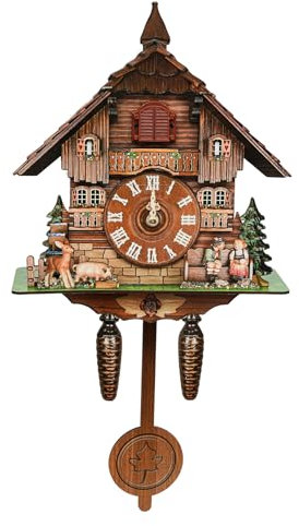 AUYART Reloj de cuco hecho a mano (corte por láser + corte de espiga y empalme), estilo europeo de la Selva Negra, reloj de cuco, decoración para sala de estar, dormitorio, estudio, reloj de pared 25