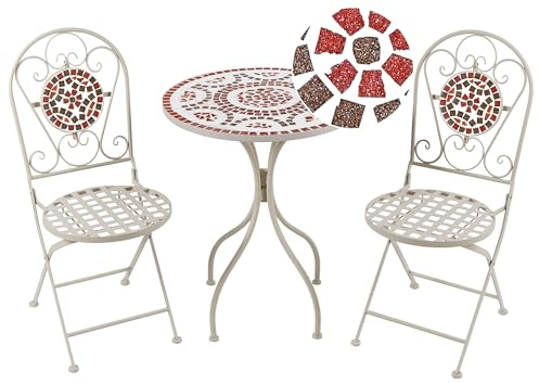 Beliani Conjunto de balcón Mesa y 2 sillas Exterior Metal Motivo de Mosaico Blanco Spello