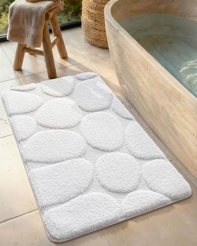COLOR&GEOMETRY Badematte Badteppich rutschfest Waschbar, 61 x 92 cm Badezimmerteppich Groß Absorbierende Weiche Badvorleger, Badematte Weiß für Badezimmer, Badewanne, Dusche, Waschküche