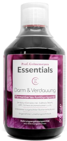Prof. Grönemeyers Essentials Darm und Verdauung Darmkur, 500ml | 30 Mrd Darmbakterien, Darmaufbau & Darmflora, Fermentierte Kräuter zur Unterstützung der Darmgesundheit, Pflanzenextrakte