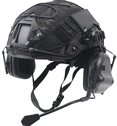 BESTXH Set di Caschi Tattici 2024, Casco Protettivo con Auricolari Tattici E Copricasco, Accessori da Combattimento dell'Esercito, Casco Tattico per Airsoft Paintball Caccia,Nero,M
