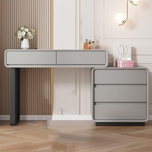 Ernqi Schminktisch mit LED-beleuchtetem Spiegel, Aufbewahrungsschrank Links und rechts austauschbar und einziehbar, Schminkhocker, perfekt für Schlafzimmer und kleine Räume (Gray,A_31.5IN)