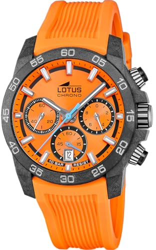 LOTUS Montre pour Homme 18974/6 Chrono Boîtier en Fibre de Carbone Noir Bracelet en Caoutchouc Orange