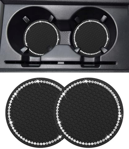 Flaconi 2PCS Car Coasters,Car Cup Holder Insert,Car Accessories,Car Decor,Car Cup Coaster,Car Coasters for Cup Holders,Cup Holder Insert with Crystal Rhinestone (Black)
