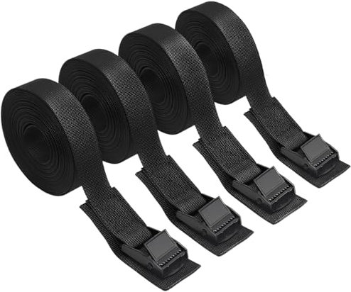 4 Pezzi Cinghie di Fissaggio Nero, 2M × 25MM Cinghie di Tensione, Carico Resistenza Fino a 250KG, Cinghia di Fissaggio a Cricchetto per Bagagli Moto Auto Portabiciclette