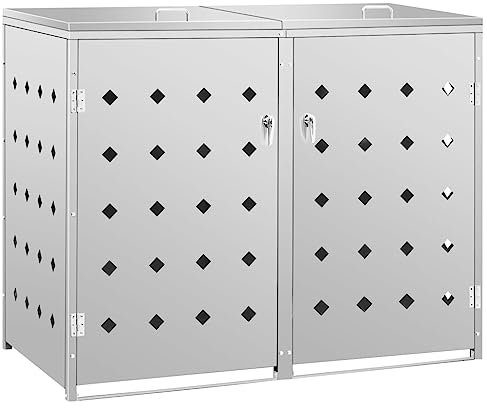 Hommdiy Mülltonnenbox für 2 Tonnen Mülltonnenbox Mülltonnenhaus 240 L Edelstahl