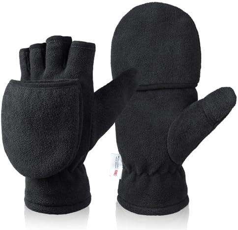 SHBHWS Skihandschuhe Winterhandschuhe, Fingerlose, umwandelbare Fäustlinge, thermisches Polarfleece, isoliertes Futter, Winddicht, warm, for Männer und Frauen Skihandschuhe Schwarz(M)
