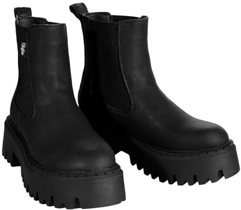 Buffalo Aspen Chelsea Stivali da Donna in Pelle Nera
