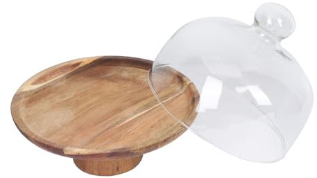 SHOWERORO Alzata Per Torta in Legno Con Coperchio in Vetro Vassoio Elegante Per Dessert Cupcake e Frutta Supporto Da Portata Per Buffet e Ricevimenti