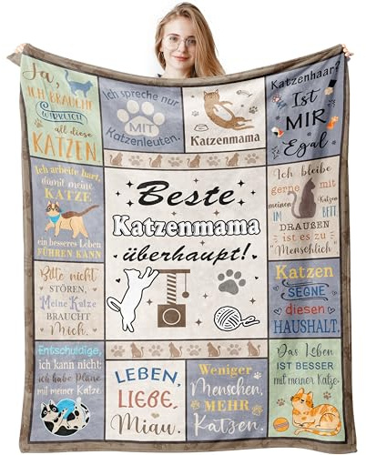 Jinmaple Geschenk für Katzenliebhaber Frauen, Katzenmama Geschenk Decke 150x130CM, Katzengeschenke für Mama Mutter Katzenliebhaber Geburtstag Muttertagsgeschenke für Katzenmama Mama von Tochter Sohn
