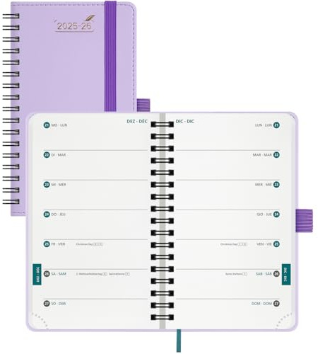 BEZEND Taschenkalender 2026 klein (Juli 25-Dez 26), Kalender 25/26 Wochenplaner A6 1 Woche 2 Seiten, Terminplaner Ringbuch 25/26 mit PU-Leder Softcover, Lila