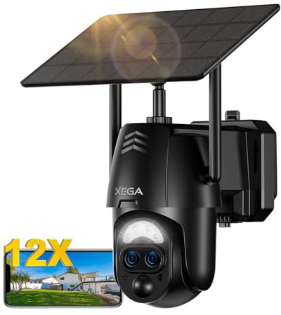 Xega Überwachungskamera Aussen Solar mit Dual-Objektiv【12X Hybrid-Zoom】 2K Kabellos WLAN Kamera Outdoor 8000MAh, AI Human Detection, 0,2s Alarm, Farbnachtsicht, 2-Wege-Audio, 2,4GHz WLAN, TF/Cloud | 2K Kabellos WLAN Kamera Outdoor 8000MAh, AI Human Detection, 0,2s Alarm, Farbnachtsicht, 2-Wege-Audio, 2,4GHz WLAN, TF/Cloud