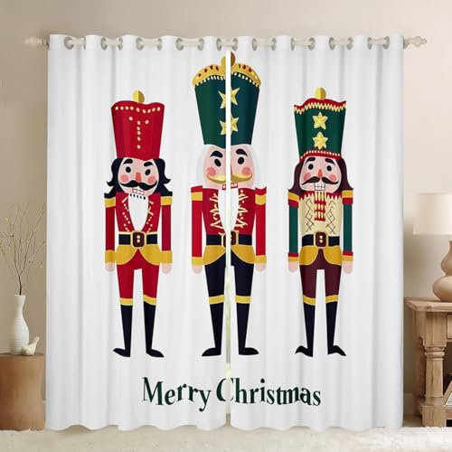 Homewish Rideau Occultant 30%-50% Enfant Joyeux Noël, Rideau Adulte Casse-Noisettes de Noël, Rideau Voilage Noël, Voilage Fenetre Casse-Noisettes en Dessin Animé, 140x245 cm, 2 Panneaux