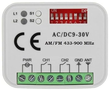 AG MATIC Receptor de radio universal de 2 canales para automatización de garajes y puertas, 9-30 V CA/CC 433-868 MHz.