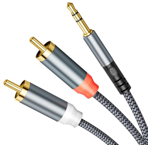 JOMLEY 3.5mm Aux to 2 RCA Stereo Audio Cable Hi-Fi Gold-Plated, 1 m | Nylon Braided Jacket 2 RCA to 3.5mm Aux Aluminum Alloy Shell Stereo Splitter Cable for Smartphone/Speaker/Tablet/MP3 Player