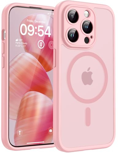 TOCOL für iPhone 13 Pro Hülle für Magsafe, Vollständiger Kameraschutz Stoßfest Kratzfest Transluzente Rückseite Magnetisch Handyhülle für iPhone 13 Pro Case, Hellrosa