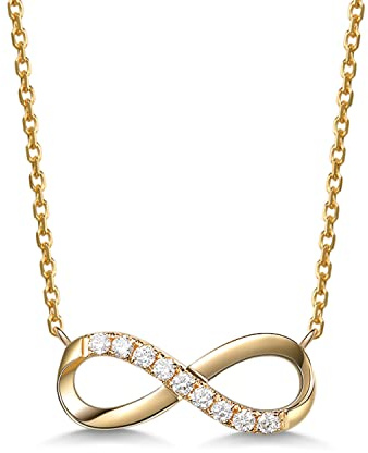FANCIME Unendlichkeit Infinity Anhänger Kette Damen aus Solide 14 Karat 585 Gelb Gold, Minimalist Halskette mit Echter Diamant Geschenk Schmuck für Damen Mädchen