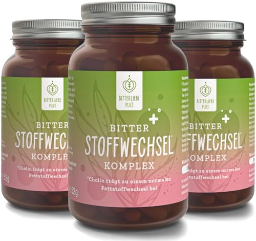 BitterLiebe® Bitter Stoffwechsel * Komplex - 90 hochdosierte Kapseln mit Cholin, Zink, Vitaminen & Bitterstoffen - Für einen normalen Fett- und Energiestoffwechsel * - Vegan & Made in Germany