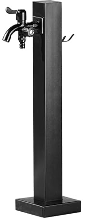 Wassersäule Garten Edelstahl 304, Doppelauslass Wasserhahn Garten 1/2 Zoll mit Frostsicherem, Wasserzapfsäule Garten(Black,60cm/24in)