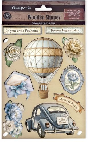 Stamperia - Coloured Wooden Shapes for Scrapbooking, Albums, Card Making, and Bullet Journals, Laser Cut, Printed for Enhanced Detail, Perfect for Hobbies, Crafts and Gifting (Timeless) (A5)