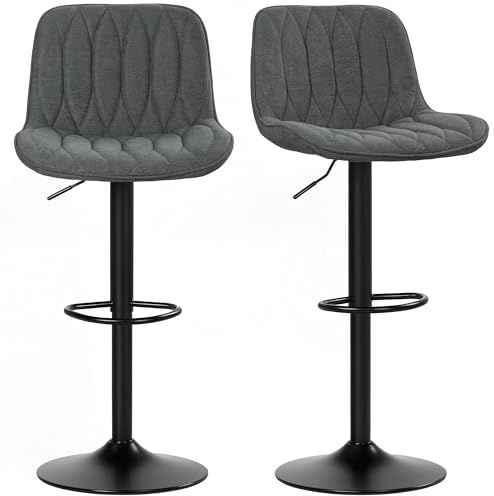 HOMCOM Bar Stools Height Adjustable with Backrest Footrest Set of 2 Charcoal Grey