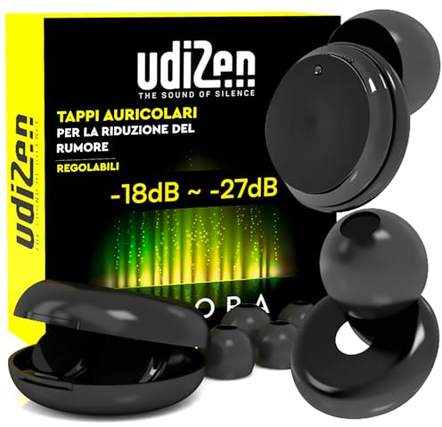 Bouchons d'oreilles Antibruit pour Voyager Dormir Étudier UdiZen -18dB ~ -27dB Aurora - 1 Paire de Bouchons Ergonomiques Réutilisables Réduction du Bruit SNR Réglable Protection Auditive avec Étui
