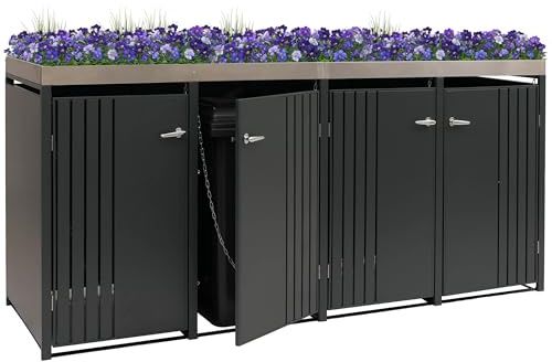 Mendler 4er-Mülltonnenverkleidung HWC-O67 - anthrazit | Mülltonnenbox, mit Pflanzkasten, Metall, 125x260x84cm, 95kg