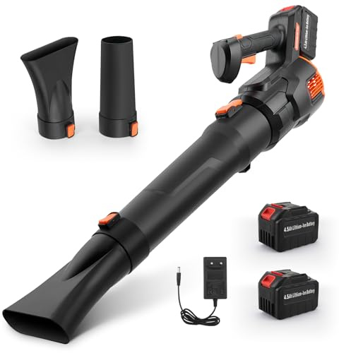 Soffiatore Foglie, Potente Soffiatore per Foglie a Batteria con Velocità Regolabili, Soffia Foglie con 2 Batterie da 4,5 Ah e Caricabatterie, Leaf Blower con 3 Tubi per la Cura del Prato, Foglie