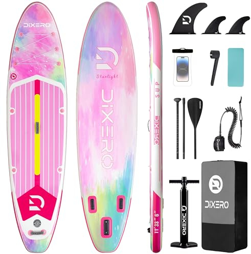 DIXERO Tabla de Paddle Surf Hinchable 335cm con Accesorios Incluidos de Primera Calidad, Remo Ajustable, Bomba de Mano, Mochila de Transporte. 335 x 84 x 15 cm, Soporta hasta 158Kg