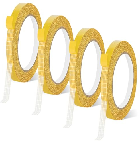 0.8cm*10m 4pcs Doppelseitiges Stoffband kleidung Klebeband - Teppichklebeband Gewebeklebeband Heavy Duty Saumband für Vorhänge, Saumband mit Hoher Klebkraft Stark haftend für Saum Mode Kleid Tuch