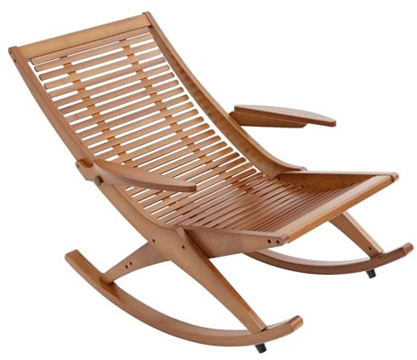 Dettchan Braun Bambus Schaukelstuhl, Bambus Sonnenliege Loungesessel Liegestuhl Sonnenstuhl mit Armlehne für Wohnungen, Büros, Schlafzimmern, Wohnzimmern, Balkonen 54.8 * 92 * 75.5cm