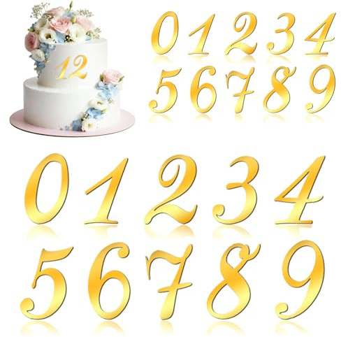 Ouligay 20 Stück Gold Zahlen 0-9 Cake Topper Acryl Happy Birthday Tortendeko Zahlen Deko Torte 0-9 Gold Kuchen Deko Geburtstag Tortenaufsatz Kuchen Topper Set für Party Hochzeit Jubiläum Feier