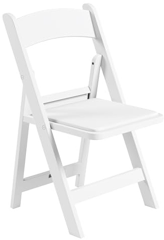 Techni Home 4-Pack White Resin Folding Chairs with Padded Seat – Heavy Duty, Weather-Resistant, Stackable, Indoor/Outdoor Event Seating for Weddings, Parties, and Banquets
