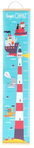 Nordische Wand Wachstumstabelle für Kinder, Aufrollbar, Holz Öl Leinwand | Leuchtturm Motiv, Leicht Aufzuhängen, fürs Kinderzimmer, zur Größenmessung